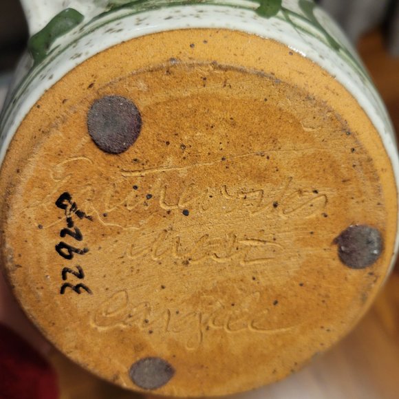 Vintage Studio Pottery Earthworks West Yellow Green Floral Speckled Carafe - Picture 4 of 4